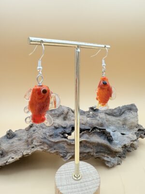 Boucles d'oreilles poissons orange en verre de Murano